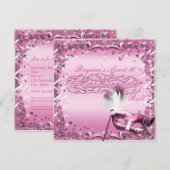 Invitation Masque de masquerade rose élégant pour bal (Devant / Derrière)