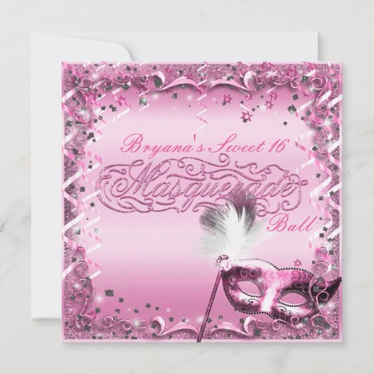 Invitation Masque de masquerade rose élégant pour bal (Devant)