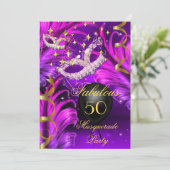 Invitation Masque de masquerade rose violet pour un anniversa (Debout devant)