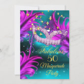 Invitation Masque de masquerade sarcelle violet rose Annivers (Devant)