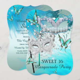 Invitation Masque de masquerade Sweet 16 sarcelle menthe diam