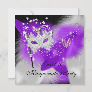 Invitation Masque de masquerade Sweet 16 Violet Blanc Plume