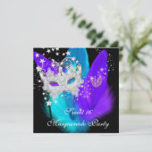 Invitation Masque de masquerade Sweet 16 violet sarcelle noir (Debout devant)