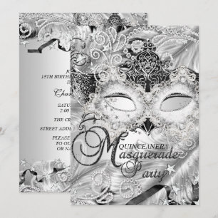 Invitation Masque de paillettes d'argent Mascarade Quinceaner