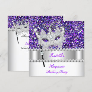 Invitation Masque de paillettes violettes pour bal masqué Mas