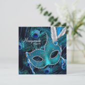 Invitation Masque de paon bleu sarcelle Fête masquée (Debout devant)