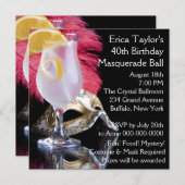 Invitation Masque de plumes 40e anniversaire Masquerade Party (Devant / Derrière)
