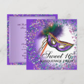 Invitation Masque de plumes Purple Sweet 16 Masquerade Party (Devant / Derrière)
