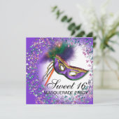 Invitation Masque de plumes Purple Sweet 16 Masquerade Party (Debout devant)