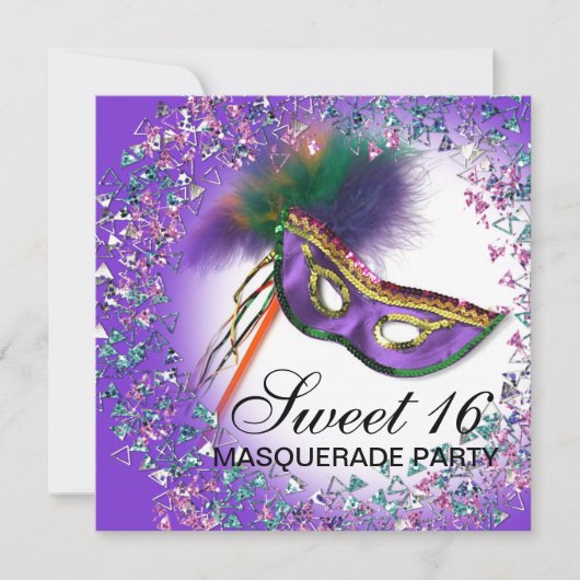 Invitation Masque de plumes Purple Sweet 16 Masquerade Party (Devant)