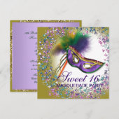 Invitation Masque de plumes Purple Sweet 16 Masquerade Party (Devant / Derrière)