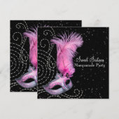 Invitation Masque de plumes rose Black Sweet 16 Masquerade Pa (Devant / Derrière)