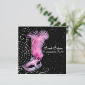 Invitation Masque de plumes rose Black Sweet 16 Masquerade Pa (Debout devant)