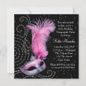 Invitation Masque de plumes rose Black Sweet 16 Masquerade Pa (Dos)
