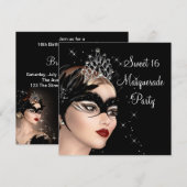 Invitation Masque de plumes Tiara Sweet 16 Masquerade Party (Devant / Derrière)