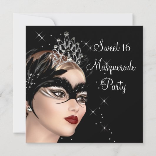 Invitation Masque de plumes Tiara Sweet 16 Masquerade Party (Devant)
