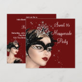 Invitation Masque de plumes Tiara Sweet 16 Masquerade Party (Devant / Derrière)