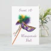 Invitation Masque de plumes violettes Sweet 16 Masquerade Par (Debout devant)