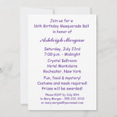 Invitation Masque de plumes violettes Sweet 16 Masquerade Par (Dos)