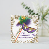 Invitation Masque de plumes violettes Sweet 16 Masquerade Par (Debout devant)