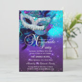 Invitation Masque de plumes violettes turquoises Anniversaire (Debout devant)