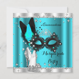 Invitation Masque de Quinceañera déguisé en bleu sarcelle Tal