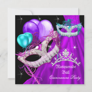 Invitation Masque de Quinceañera Mascarade Robe Violette