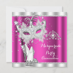 Invitation Masque de Quinceanera Mascarade Rose Clair Talons 