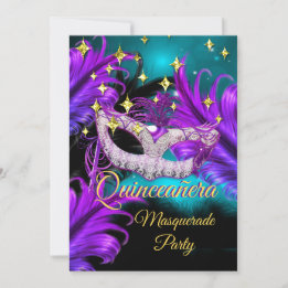 Invitation Masque de Quinceanera Mascarade sarcelle violet no