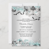 Invitation Masque de Quinceanera scintillant sarcelle argenté (Dos)