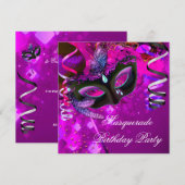 Invitation Masque de soirée masquée d'anniversaire Violet Ros (Devant / Derrière)