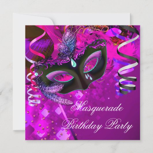 Invitation Masque de soirée masquée d'anniversaire Violet Ros (Devant)