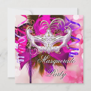 Invitation Masque de soirée masquée noir violet rose Mardi Gr