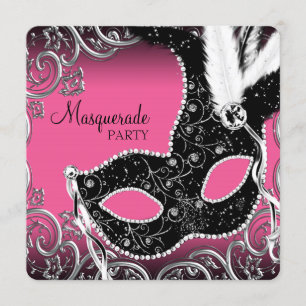 Invitation Masque de soirée rose noir