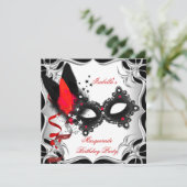 Invitation Masque de soirée Rouge Argent Noir (Debout devant)