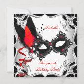Invitation Masque de soirée Rouge Argent Noir (Devant)
