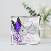 Invitation Masque de soirée Violet Argent Noir Masque 2 (Debout devant)