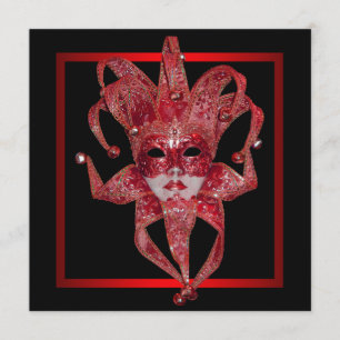Invitation Masque de Venise rouge pour soirée masquée de Mard