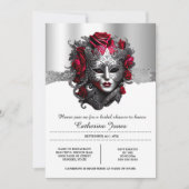 Invitation Masque de visage vénétie mascarade argent rouge ch (Devant)
