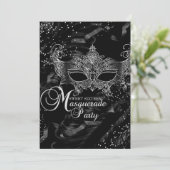 Invitation Masque Diamant Noir Argent Masquerade Sweet 16 (Debout devant)