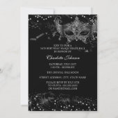 Invitation Masque Diamant Noir Argent Masquerade Sweet 16 (Dos)