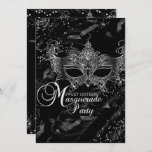 Invitation Masque Diamant Noir Argent Masquerade Sweet 16<br><div class="desc">Fête d'anniversaire en argent et Sweet sixteen noir Masquerade Invitation. Joli masque en argent et en diamant noir & bijoux en plumes. Remarque : Toutes les images plates !</div>