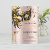 Invitation Masque Diamants Champagne Rose Gold Sweet 16 (Debout devant)