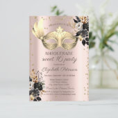 Invitation Masque Diamants Rose noir Rose Or Sweet 16 (Debout devant)