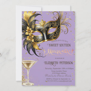 Invitation Masque Diamonds Champagne Lavande Sweet 16