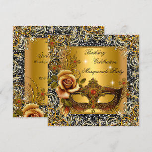 Invitation Masque d'or de masquerade paillettes fête d'annive