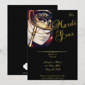 Invitation Masque d'or sur la partie noire de mardi gras (Devant / Derrière)