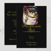 Invitation Masque d'or sur la partie noire de mascarade (Devant / Derrière)