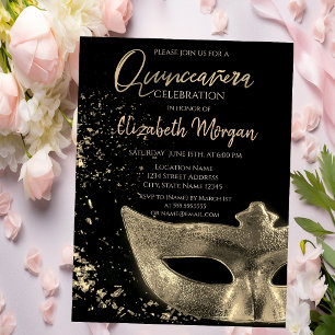 Invitation Masque Doré,Confettis Quinceañera