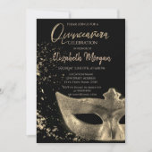 Invitation Masque Doré,Confettis Quinceañera (Devant)